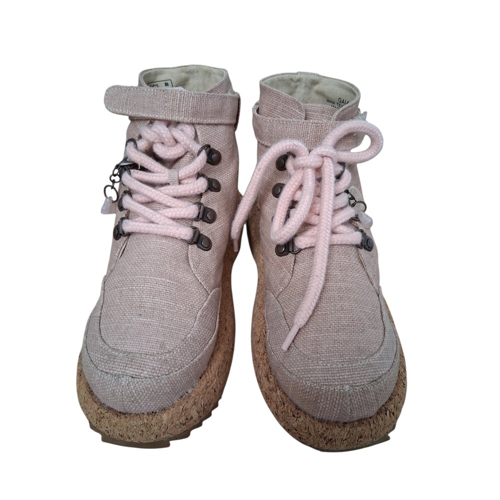 GAIA ESQ Eco Pink Hikers Canvas Adventure Boots Womens 7M Cork Chunky Platform - Picture 9 of 16